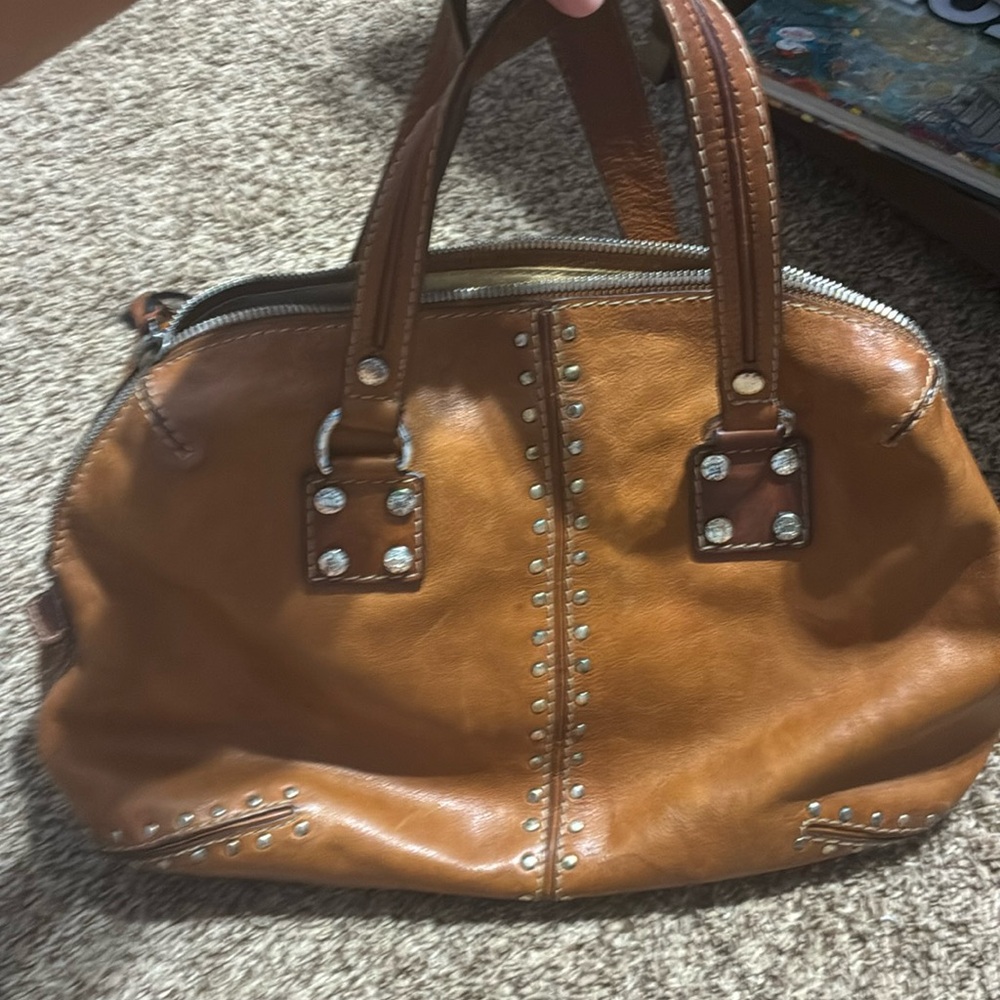 Studded Tan Leather Handbag